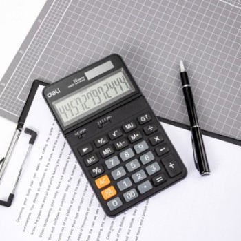 Deli-EM320 Affichage angulaire réglable Calculatrice à couvercle en plastique 178*110*26