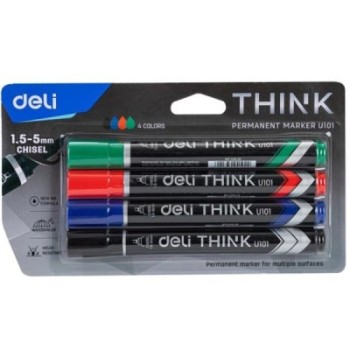 Pochette De 4 Marqueurs Permanent Deli EU10101 Assorties