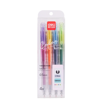 Stylo gel rétractable à changement de couleur Deli SA230, pointe 0,5 mm, lot de 4