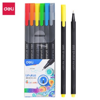Deli-EQ900-06 Fine Liner STYLO POINTE FINE 0,45MM TRIANG LAVABLE [POCH DE 6] ASS LINKUS