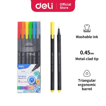 Deli-EQ900-06 Fine Liner STYLO POINTE FINE 0,45MM TRIANG LAVABLE [POCH DE 6] ASS LINKUS