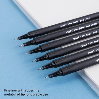 Deli-EQ900-06 Fine Liner STYLO POINTE FINE 0,45MM TRIANG LAVABLE [POCH DE 6] ASS LINKUS