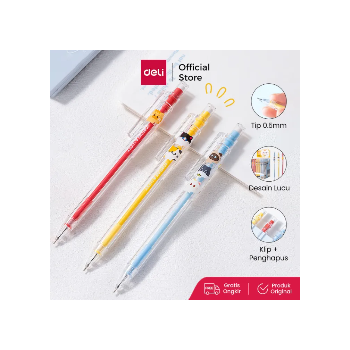 Porte-mine Deli 0,5 mm, design transparent mignon, avec gomme SH347